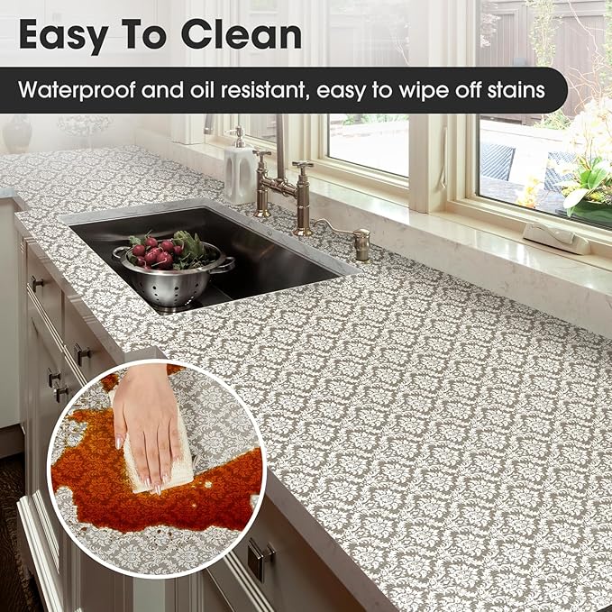 Drawer and Shelf Liner, Non-Slip Kitchen Cabinet Liners Non-Adhesive Thick Strong Grip Waterproof Washable Mats Protect Dresser Shelves Cupboard Bathroom Cabinets, Boho: Beige, 12 in X 10 FT - Image 4