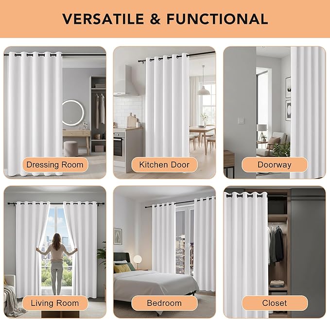 BONZER Room Dividers Curtain - Room Darkening Privacy Noise Reduce Thermal Insulating Window Curtains for Bedroom Living Room Doorway, 84L x 60W Inch (7L x 5W ft), 1 Panel, Greyish White - Image 5