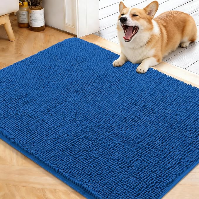OLANLY Dog Door Mat for Muddy Paws 40x32, Absorbs Moisture and Dirt, Absorbent Non-Slip Washable Doormat, Quick Dry Chenille Mud Mat, Entry Indoor Entryway Carpet for Inside Floor, Deep Navy Blue by OLANLY