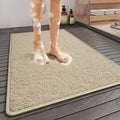 Non Slip Shower Mat Bathtub Mat 16x24 Inch, Quick Dry Bath Mat with Drain, Soft PVC Imitation Loofah Foot Scrubber Bath Mats for Bathroom Tub Shower Floor, Hangable & Hook Included, Beige by QiCaiJia