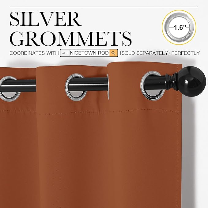 NICETOWN Bedroom Curtains 63 inches Long, Privacy and Thermal Insulated Blackout Drapes for Windows (Burnt Orange, 1 Pair, 42 x 63 inches) - Image 3