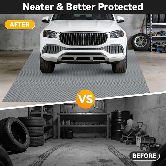 8x20 FT Garage Floor Mat, 2.8mm Thickened Flooring Roll for Under Car Diamond Plate PVC Rubber Mat with 20 Pcs Tapes, Non-Slip Floor Mat for Garage, Warehouse, Gyms, Trailer, Gray - Image 4