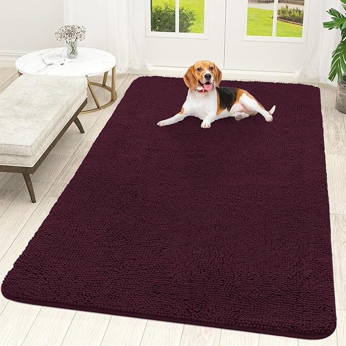 OLANLY Dog Door Mat for Muddy Paws 70x46, Absorbs Moisture and Dirt, Absorbent Non-Slip Washable Doormat, Quick Dry Chenille Mud Mat for Dogs, Entry Indoor Entryway Carpet for Inside Floor, Russet by OLANLY