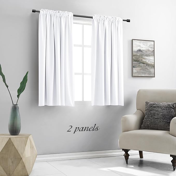 DONREN Pure White Kitchen Short Curtain Panels 45 inch Length, 50% Light Blocking Thermal Insulated Curtains for Dining Room Short Window (Set of 2, W 42 inches x L 45 inches) - Image 6