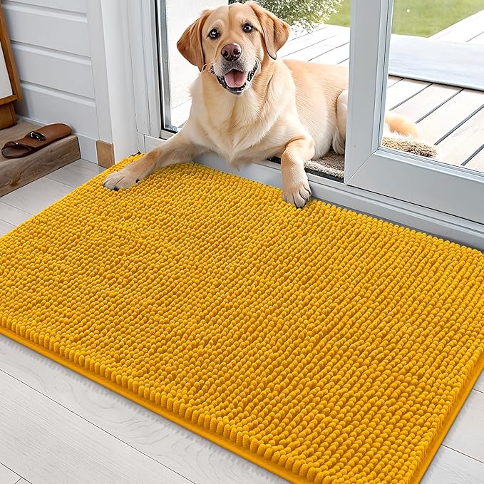 OLANLY Dog Door Mat for Muddy Paws 36x24, Absorbs Moisture and Dirt, Absorbent Non-Slip Washable Doormat, Quick Dry Chenille Mud Mat, Entry Indoor Entryway Carpet for Inside Floor, Golden Yellow by OLANLY