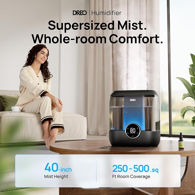 DREO Smart Humidifiers for Bedroom, 6L Top Fill Supersized Cool Mist Humidifier for Large Room, 60 Hour Runtime, Quiet Ultrasonic Humidifier for Plants, Baby, Indoor, Home, Night Light, Black - Image 2