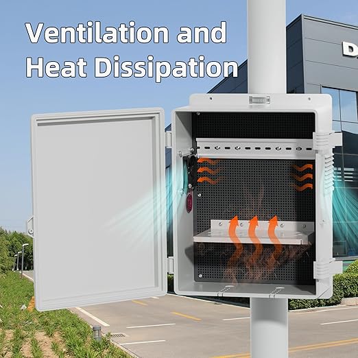 Joinfworld White Outdoor Electrical Box Waterproof Nema Enclosure 16x11x6 Plastic WiFi Box with Fan Vented Dust Screen - Image 2