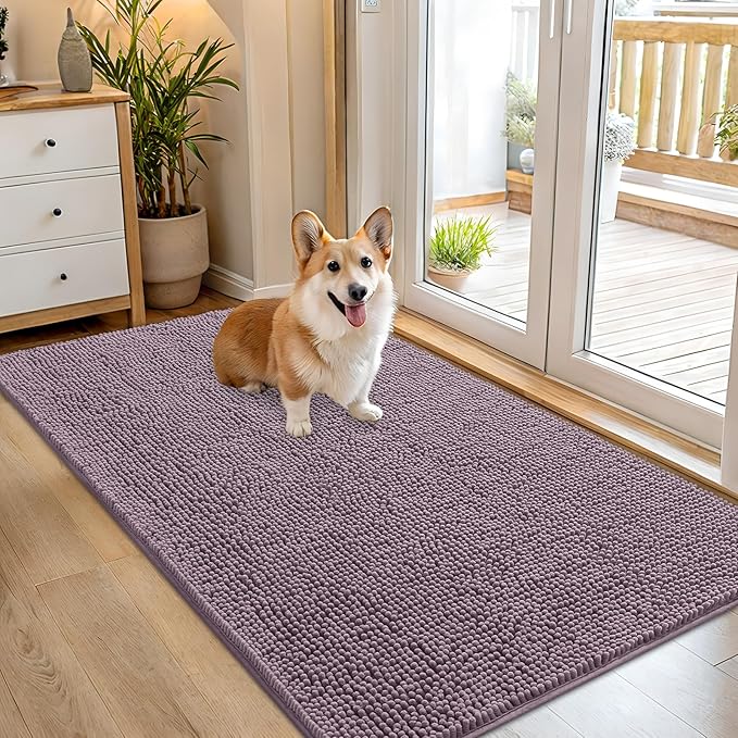 OLANLY Dog Door Mat for Muddy Paws 54x32, Absorbs Moisture and Dirt, Absorbent Non-Slip Washable Doormat, Quick Dry Chenille Mud Mat for Dogs, Entry Indoor Entryway Carpet for Inside Floor, Deep Plum by OLANLY