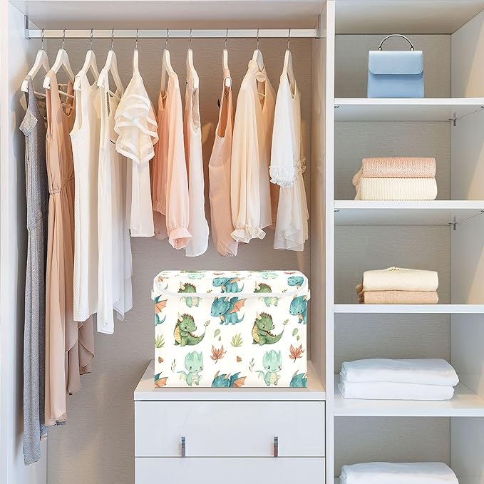 xigua Dragon Watercolor Storage Bins with Lids and Carrying Handle,Foldable Storage Boxes Organizer Containers Baskets Cube with Cover for Home Bedroom Closet Office - Image 6