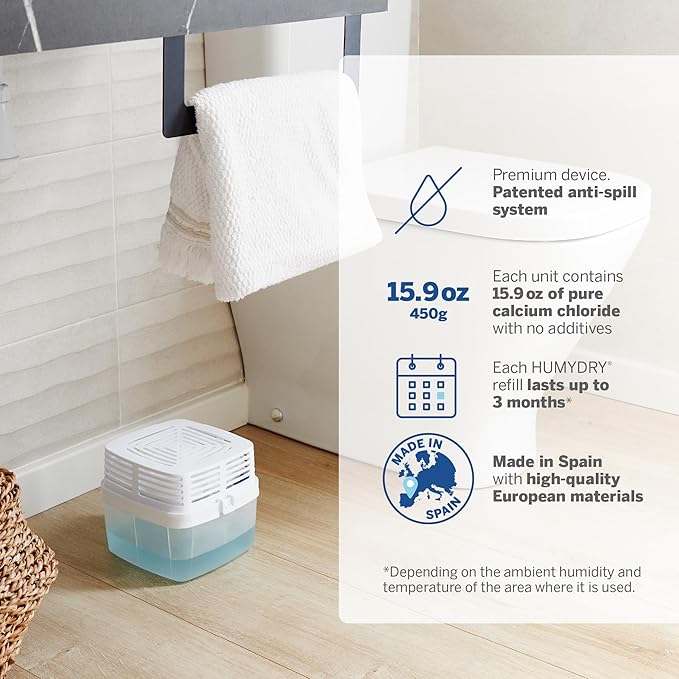 HUMYDRY Moisture Absorber Dehumidifier Device for Home, Premium Pack Of 1 Device of 15.9 Oz With 3 Pre-Measured Refills, Unscented Humidity Absorber For Closets, Bathroom and Medium Enclosed Spaces - Image 4