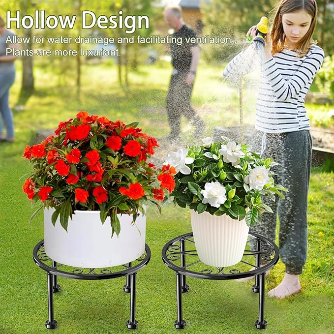 Garden Gifts Plant Lovers Gifts 3 Packs Black Metal Plant Stand with Anti-Slip Base Rustproof Heavy Duty Decorative Round Flower Stand Display Shelf for Indoor/Outdoor - Image 5