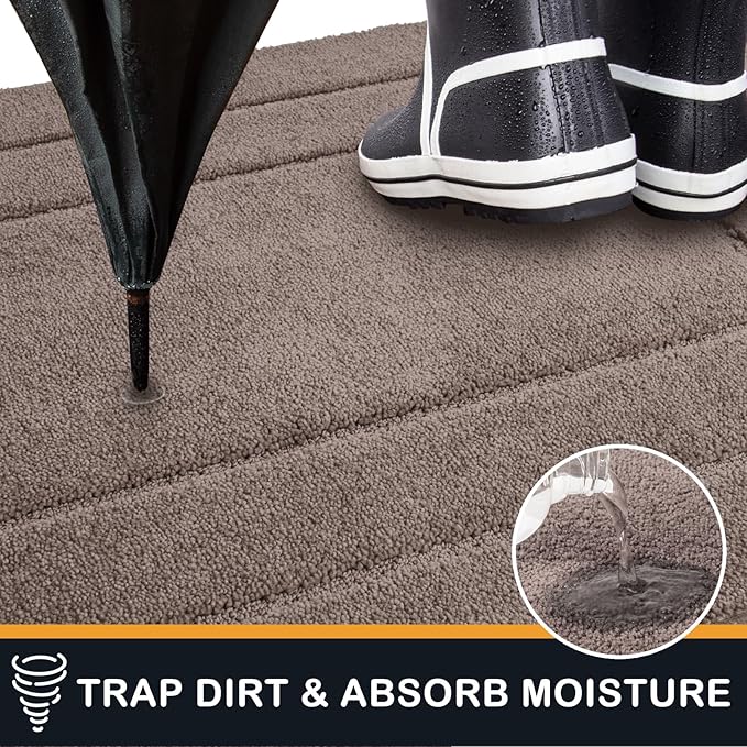 PURRUGS Dirt Trapping Door Mat 20" x 31.5", Non-Slip/Skid Machine Washable Entryway Rug, Dog Doormat, Super Absorbent Welcome Mat for Muddy Wet Shoes and Paws, Grayish Brown - Image 3