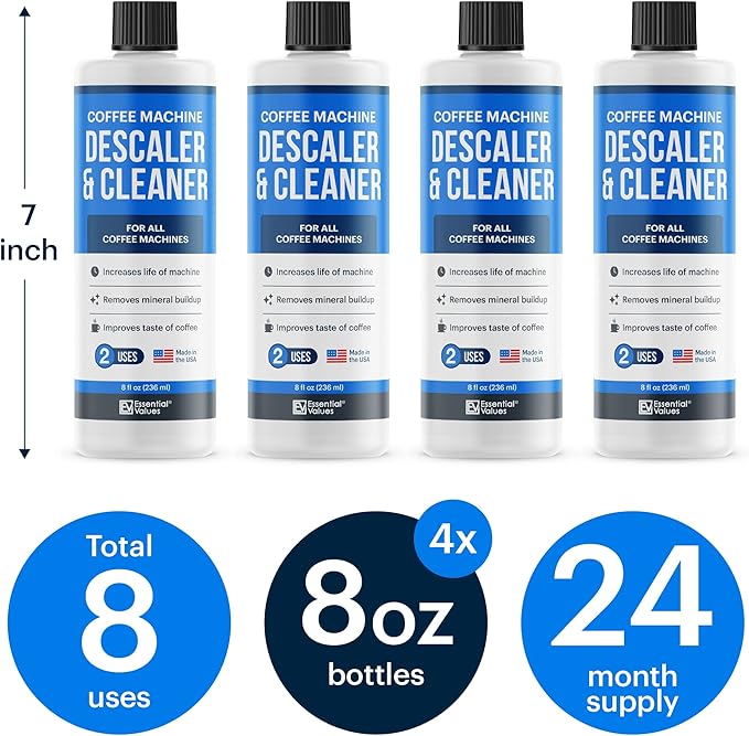 Essential Vales Descaling Solution (8 Uses) Coffee Machine Descaler Cleaner - Compatible with Breville Keurig Nespresso Delonghi - Liquid To Descale Coffee & Espresso Machines - Image 3