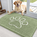 OLANLY Dog Door Mat for Muddy Paws 36x24, Paw Print Design, Absorbs Moisture and Dirt, Non-Slip Washable Doormat, Quick Dry Chenille Mud Mat for Dogs, Entry Indoor Entryway Carpet, Sage Green by OLANLY