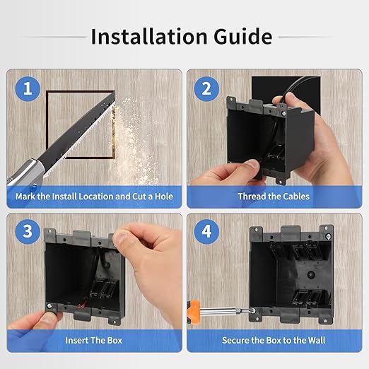 2-Gang Black Non-Metallic PVC Old Work Electrical Box, Black, 25 Cubic Inch. – Retrofit Standard Switch/Outlet Wall Box, ETL Listed (5 Pack) - Image 5