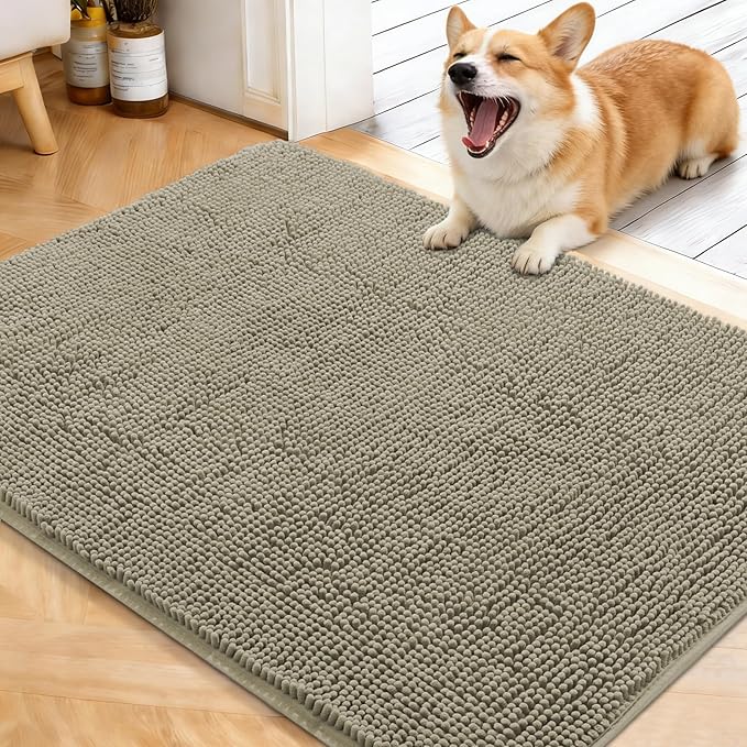 OLANLY Dog Door Mat for Muddy Paws 40x32, Absorbs Moisture and Dirt, Absorbent Non-Slip Washable Doormat, Quick Dry Chenille Mud Mat, Entry Indoor Entryway Carpet for Inside Floor, Warm Taupe by OLANLY