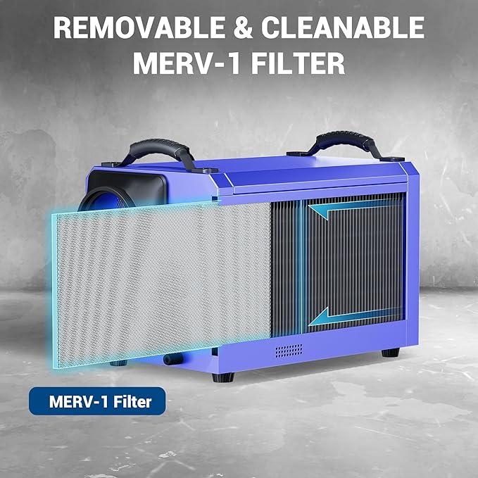 SILVEL 145 Pint Dehumidifier with Drain Hose, Commercial Compact Dehumidifier for Crawl Spaces, Basements, Industry Water Damage Unit, Large Capacity, Portable, Up to 6000 Sq.Ft, Blue - Image 8