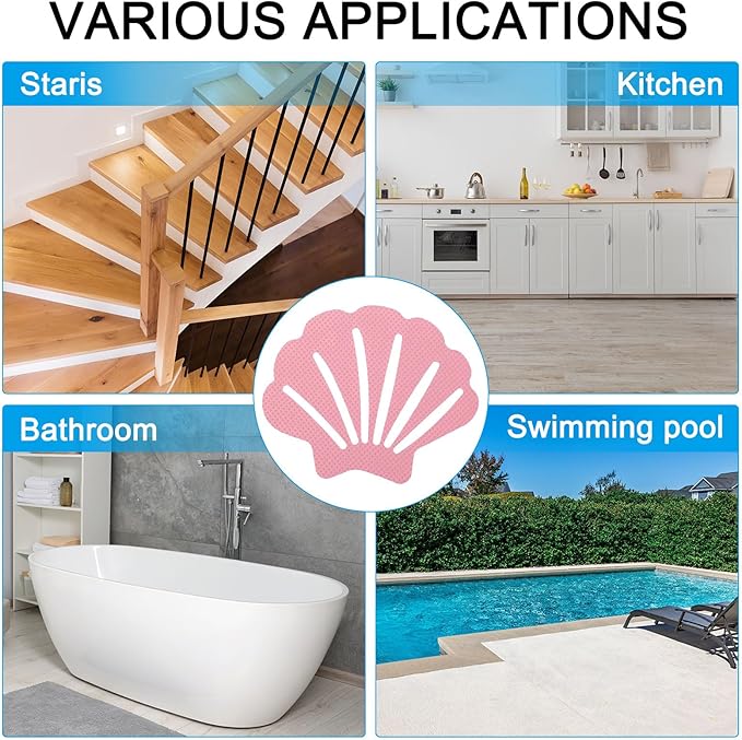 PATIKIL 12 Pcs Non Slip Bathtub Stickers, Anti Slip Shower Stickers Bathroom Shower Floor Decals Sea Shell Shape Cute Treads Tubs, Pink - Image 5