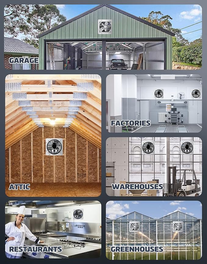 iLiving ILG8SF10V-T, 10 inch Shutter Exhaust Attic Garage Grow, Ventilation Fan with 3 Speed Thermostat 6 Foot Long 3 Plugs Cord, 10" - Variable, 600 CFM, 900 SQF Coverage Area, Silver - Image 6
