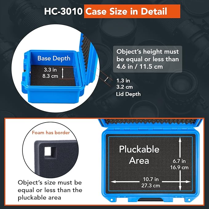 Lykus HC-3010 Waterproof Hard Case with Customizable Foam Insert, Interior Size 11.81x7.87x4.72 in, Suitable for Pistol, Camera, Lens, Drone, Mic, Flashlight, Electronics, Tools, and More - Image 3