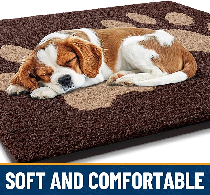 Smiry Dog Door Mat for Muddy Paws, Absorbs Moisture and Dirt, Low-Profile Entryway Mat with Non-Slip Backing, Entry Indoor Outdoor Doormat for Inside Floor (71x47 Inches, Brown, Paw) - Image 4