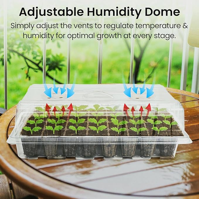 Bonviee 2-Pack Seed Starter Tray with Plant Light, Elevated Seedling Starter Trays Kits with Adjustable Humidity Domes and Clear Cell Tray, 12 Full Spectrum Led Lamp Beads for Plants Indoor-Clear - Image 4