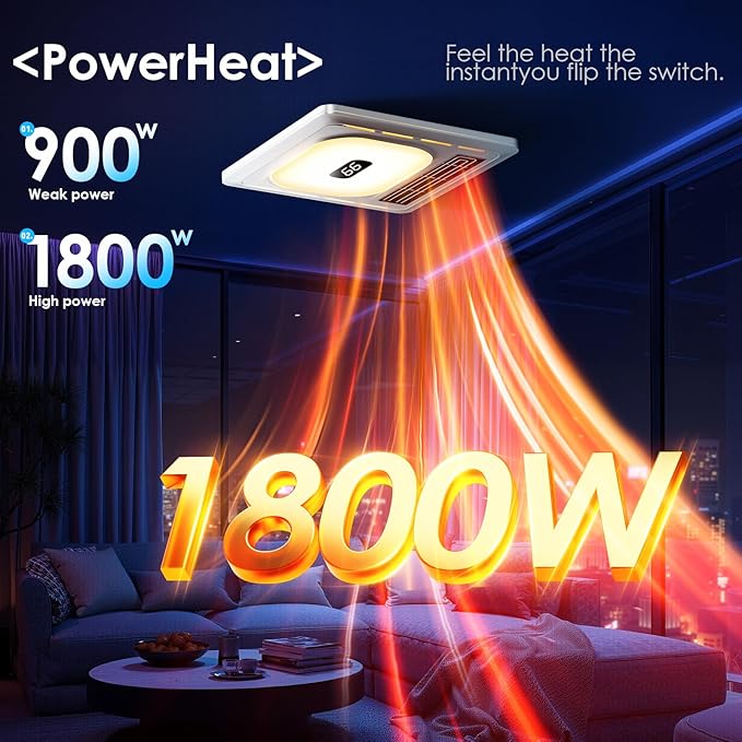 BSEED Bathroom Exhaust Fan with Bluetooth Speaker & Heater, 1800W Dual-Heat, 230 CFM, 3CCT+5-Color RGB Light, Negative Ion, Wall Control - Image 6