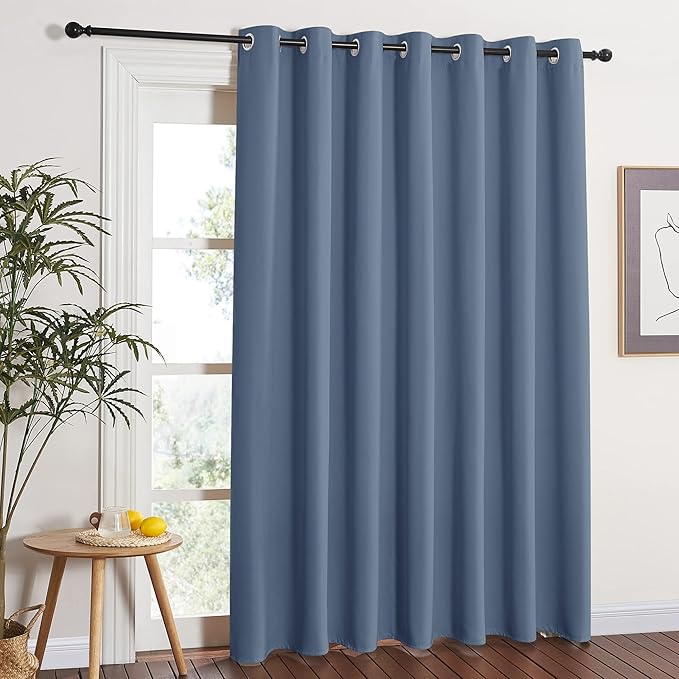 NICETOWN Sliding Glass Door Blackout Curtain - Thermal Insulated Solid Patio Door Drape Extra Wide French Door Curtains for Bedroom (Stone Blue, W100 x L84, 1 Piece) by NICETOWN