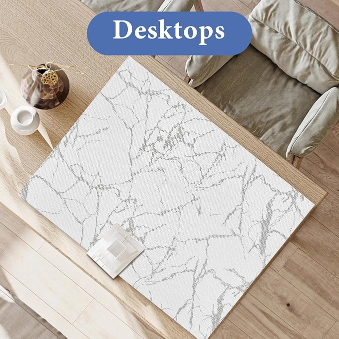 Drawer and Shelf Liner for Kitchen Cabinet: 17 in X 20 Ft Non Slip Waterproof Shelf Paper Non Adhesive Refrigerator Liners Silver Marble Easy Liners for Bathroom with Knife Tape Measure - Image 7