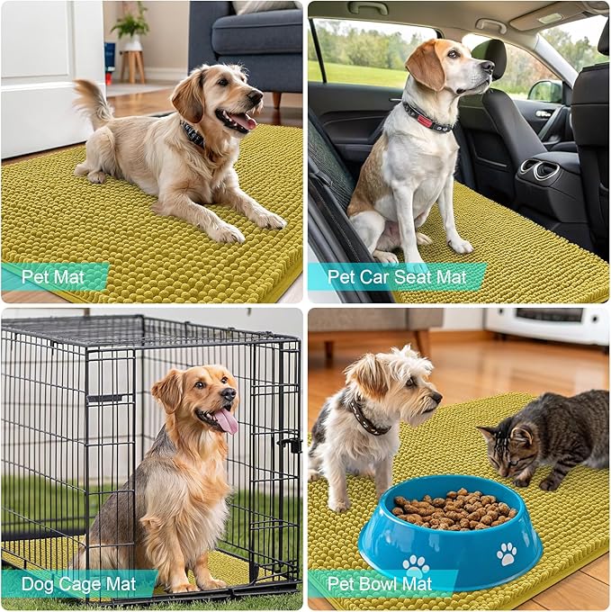 OLANLY Dog Door Mat for Muddy Paws 44x24, Absorbs Moisture and Dirt, Absorbent Non-Slip Washable Doormat, Quick Dry Chenille Mud Mat, Entry Indoor Entryway Carpet for Inside Floor, Mustard Yellow - Image 7