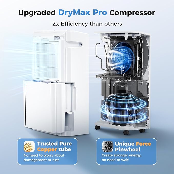 6,500 Sq Ft Smart Home Dehumidifier with Drain Hose, 1.45 Gallons Water Tank, 24 Hr Timer, 60 Pints, High Efficiency Compressor for Large Rooms,Basements, Bathrooms and Bedrooms - Image 2