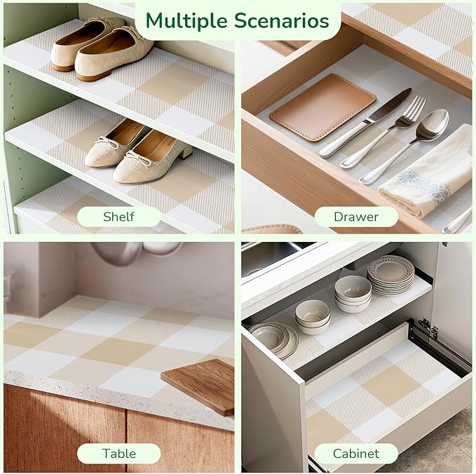 Shelf Liner for Kitchen Cabinets Non-Adhesive Drawer Liners Non-Slip Strong Grip Cabinet Liners Thickened Paper for Shelves, Dresser, Cupboard, Tool Box, Pantry, Bathroom Drawers Beige 17.5In x 10FT - Image 8