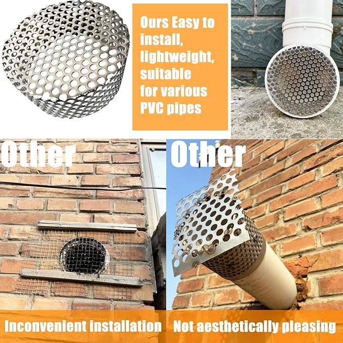 PVC Termination Cap Vent Cover, Stainless Steel Mesh Screen Vent Cover Slot for 3.55" to 4.13" ID Furnace and Roof Vent Pipe, Conical Vent Cap Rust preventing Leaves Debris, Birds Entering - Image 3