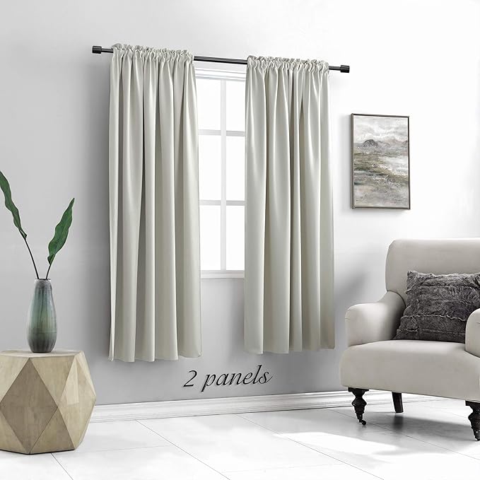 DONREN Light Gray Blackout Curtains - All Season Thermal Insulated Rod Pocket Room Darkening Curtains for Bedroom (2 Panels,42 W x 72 Inch Length) - Image 2