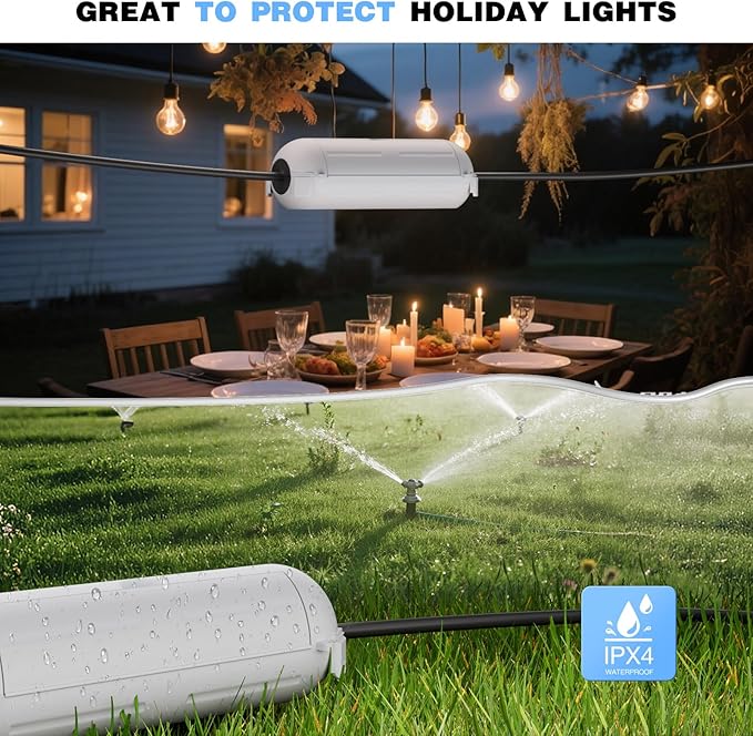 Flemoon [3 Pack] Outdoor Extension Cord Cover Waterproof, Weatherproof Electrical Connection Box for Straight Plug, Outlet, Socket, Halloween, Christmas Holiday Decoration String Light, Light Grey - Image 6