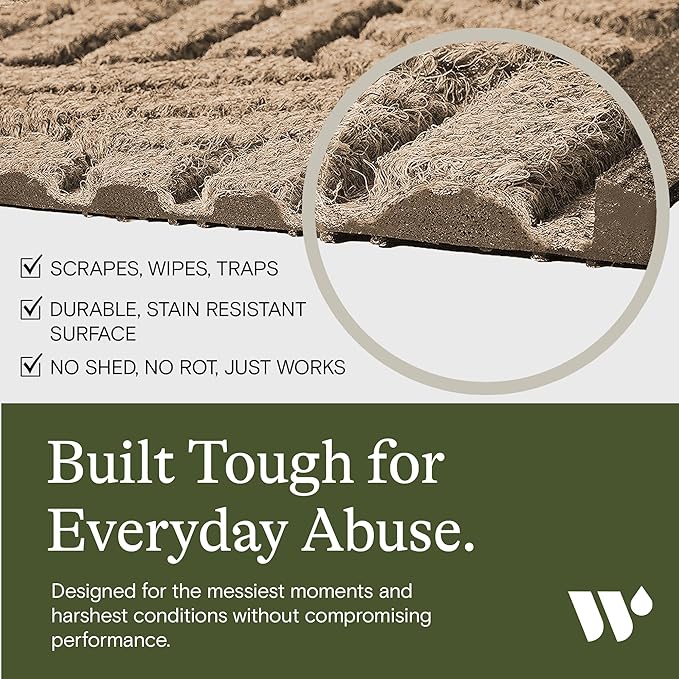 WaterHog Squares Front Door Mat Indoor Outdoor Entrance, Absorbent All-Weather Doormat with Non-Slip Rubber Backing, Dirt & Moisture Trapper, Low Profile, Easy Clean, Made in USA, 45.5"x70" Camel - Image 6