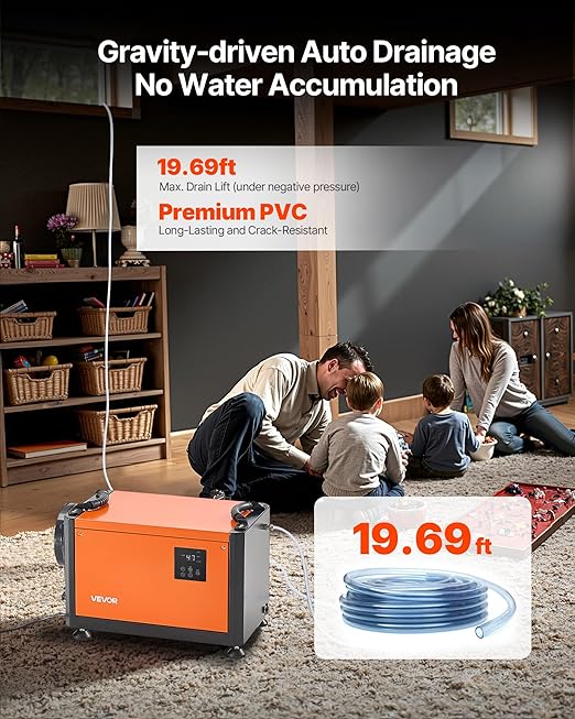 VEVOR 70 Pints Commercial Dehumidifier with Pump, Portable Crawl Space Dehumidifiers for Basement Storage Room Industrial, Auto Defrost/Drainage, Heavy-duty Galvanized Steel, with 2 Drain Hoses - Image 6