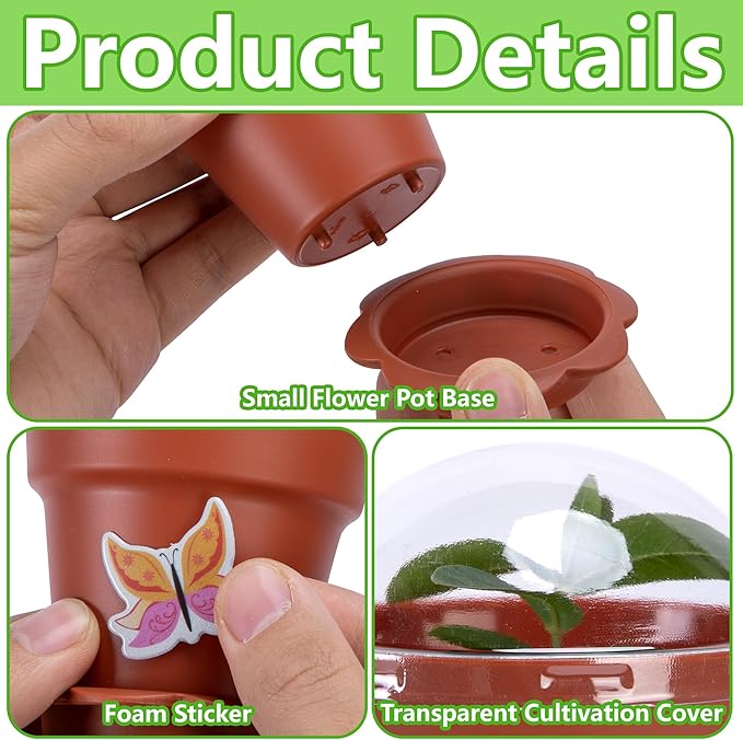 25 Packs Cupcake Plant Nursery Pots with Humidity Dome, Small Plastic Flower Plant Pots with 20 Sheet Stickers, Seeds Starter Pot Flower Planting Container for Seedlings Succulent Display (Wine Red) - Image 3