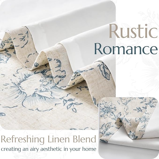 jinchan Lined Linen Blend Curtain Floral Curtains for Living Room 108 Inches Long Blue Peony Flower Printed Curtain Rod Pocket Back Tab Farmhouse Patterned Drapes Bedroom Window Curtains Set 2 Panels - Image 3