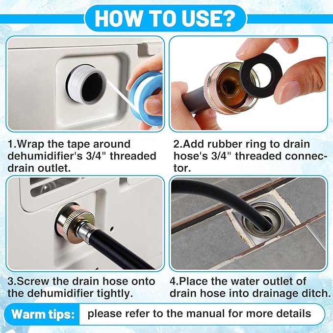 Leakproof Dehumidifier Drain Hose 3/4" FHT - 6.6 FT Thickened Dehumidifier Hose with Rustproof Durable Connector, No Kink and Easily Coilable, Fits for Most of Dehumidifiers - Image 6