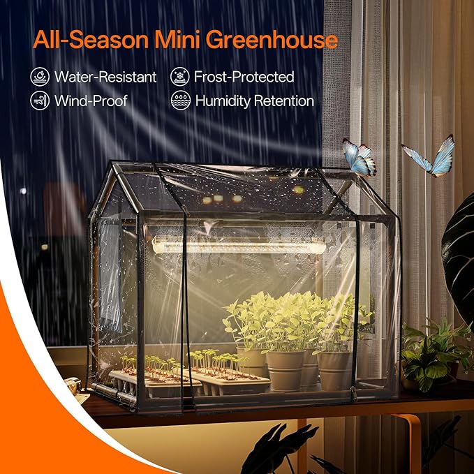 Bstrip Indoor Greenhouse with Grow Light, Mini EVA Tent with PE Base Mat, Ventilation Windows & Zippered Door, 18W Tabletop Greenhouse Light for Seed Starting with Timer, 23.8" x 15.7" x 20.5" - Image 2