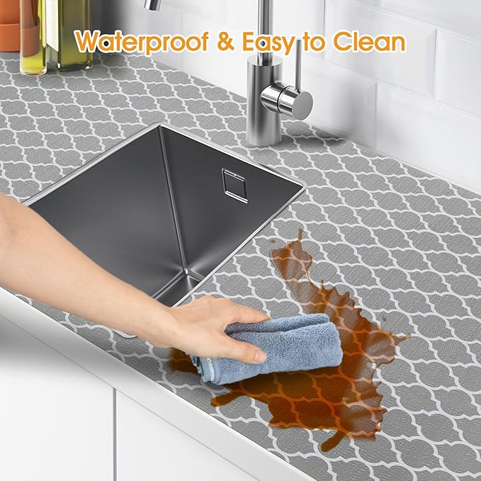 Shelf and Drawer Liner for Kitchen Cabinets Non-Adhesive, Strong Grip Non-Slip Thickened Cabinet Liners for Shelves, Waterproof Mats for Dresser Cupboard, Gray, 23 in x 20 Feet - Image 4