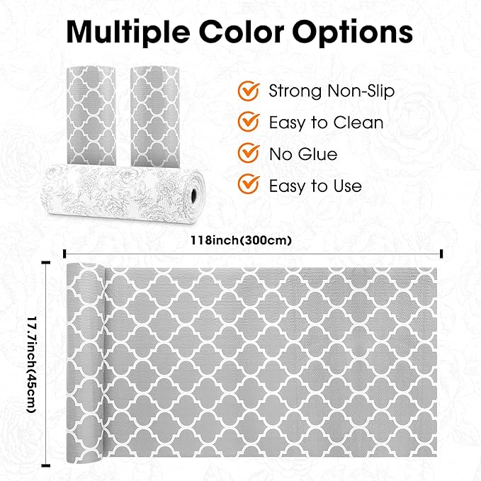 Shelf Liner for Kitchen Cabinets Non-Adhesive 12in X 10FT Cabinet Liners for Shelves Waterproof Thick Strong Grip Non Slip Drawer Liner Contact Paper for Cupboard Easy to Clean,Gray Lantern - Image 9