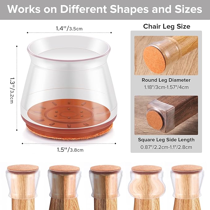 32PCS Upgraded Silicone Chair Leg Floor Protectors for Hardwood Floors, Furniture Sliders for Chair Legs, Felt Bottom Furniture Pads, Anti-Slip Round&Square Cap Covers to Scratch and Reduce Noise - Image 2
