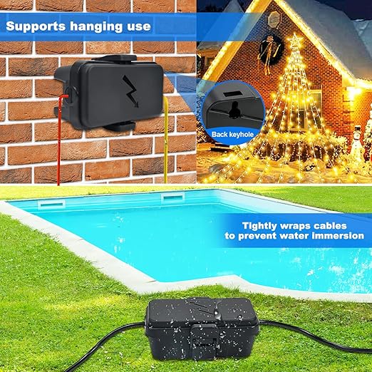 Hrensaw Small Weatherproof Electrical Connection Box(Inner 5.5 x 3 x 2.2inch),Outdoor Electrical Box,Waterproof Extension Cord Covers for Plug, Extension Cables, Holiday Lights,Black - Image 5