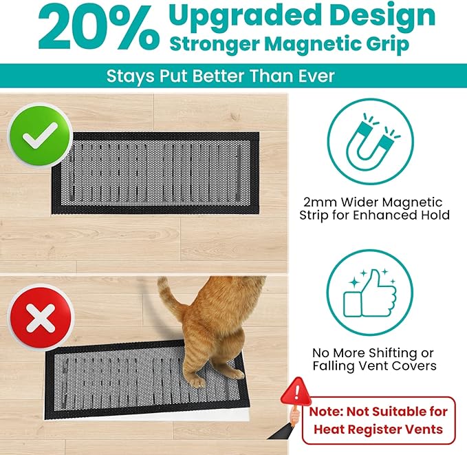 Efforest Floor Vent Covers Magnetic - 6 Pack Air Vent Filters Mesh Screen Dust Filter Vent Register Deflectors for Home HVAC AC Grilles & RV Vents - Strong Hold Washable (4x10 inch) - Image 2