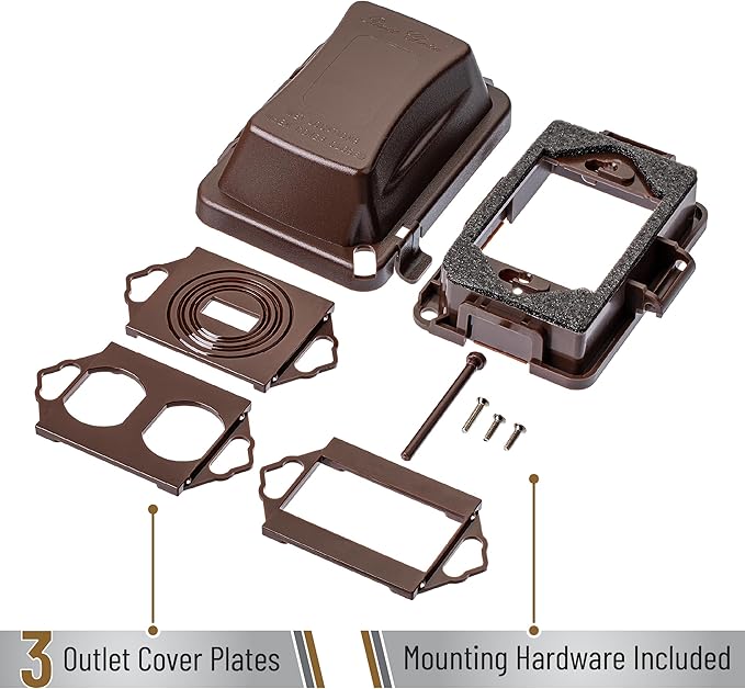 Bates- Weatherproof Electrical Outlet Cover, 1-Gang, Brown Outdoor Outlet Cover Weatherproof, Outdoor Plug Cover, Outlet Cover Box - Image 5