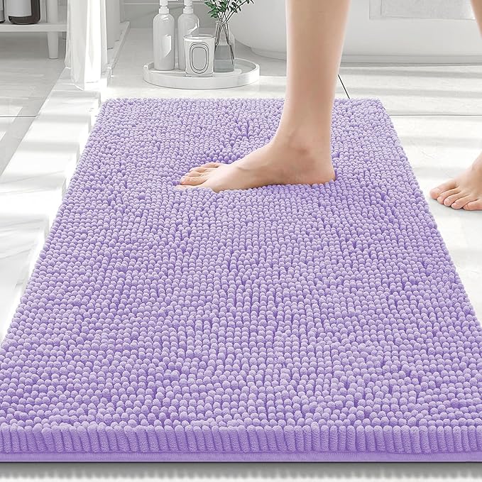 Smiry Luxury Chenille Bathroom Rugs 30x20, Extra Soft and Absorbent Shaggy Bath Mat, Machine Washable, Non-Slip Plush Carpet Runner for Tub, Shower, and Floor, Home Decor Accessories, Purple by Smiry