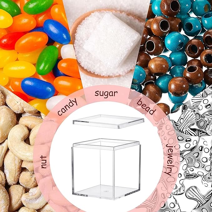 Acrylic Box Clear Acrylic Square Cube Display Boxes, Multi-Purpose Box Container Acrylic Boxes with Lids for Gifts Weddings Valentine's Day Party Favors Candy and Jewelry Storage Box - Image 5