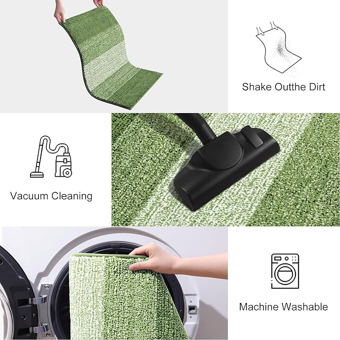Smiry Dog Door Mat for Muddy Paws, Absorbs Moisture and Dirt, Low-Profile Entryway Mat with Non-Slip Backing, Entry Indoor Outdoor Doormat for Inside Floor (48x32 Inches, Green, Striped) - Image 6